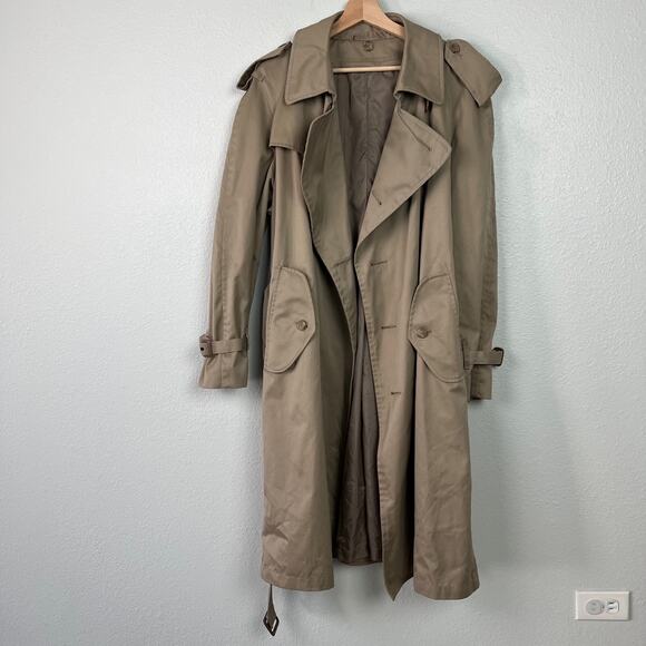 Hill and Archer for Men Vintage Size 42R Double Breasted Long Trench Coat Khaki - Picture 5 of 15